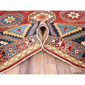10'x13'10" Cardinals Red, Afghan Ersari with Elephant Feet Design, Hand Knotted, Natural Dyes, Natural Wool, Oriental Rug FWR513540