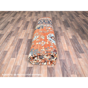 9'x11'9" Tiger Orange, Natural Wool, Vegetable Dyes, Dense Weave, Afghan Peshawar with Serapi Heriz Design, Hand Knotted, Oriental Rug FWR513654