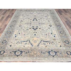 6'2"x8'10" Gainsboro Grey, Afghan Peshawar with Serapi Heriz Design, Extra Soft Wool, Hand Knotted, Natural Dyes, Dense Weave, Oriental Rug FWR513672