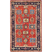 Load image into Gallery viewer, 3&#39;x4&#39;10&quot; Desire Red, Natural Wool, Hand Knotted, Afghan Peshawar with Serapi Heriz Design, Dense Weave, Natural Dyes, Oriental Rug FWR513864