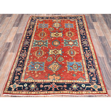 Load image into Gallery viewer, 3&#39;x4&#39;10&quot; Desire Red, Natural Wool, Hand Knotted, Afghan Peshawar with Serapi Heriz Design, Dense Weave, Natural Dyes, Oriental Rug FWR513864