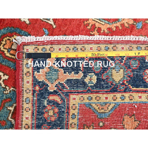 3'x4'10" Desire Red, Natural Wool, Hand Knotted, Afghan Peshawar with Serapi Heriz Design, Dense Weave, Natural Dyes, Oriental Rug FWR513864