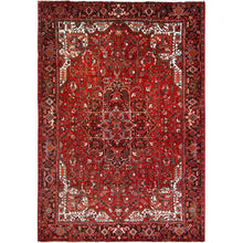 Load image into Gallery viewer, 7&#39;7&quot;x11&#39; Chili Red, Rustic Look, Worn Wool, Hand Knotted, Semi Antique Persian Heriz with Tribal Ambience, Good Condition, Oriental Rug FWR513954