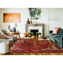 Load image into Gallery viewer, 7&#39;7&quot;x11&#39; Chili Red, Rustic Look, Worn Wool, Hand Knotted, Semi Antique Persian Heriz with Tribal Ambience, Good Condition, Oriental Rug FWR513954