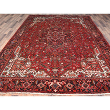 Load image into Gallery viewer, 7&#39;7&quot;x11&#39; Chili Red, Rustic Look, Worn Wool, Hand Knotted, Semi Antique Persian Heriz with Tribal Ambience, Good Condition, Oriental Rug FWR513954