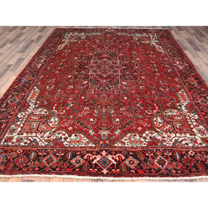 7'7"x11' Chili Red, Rustic Look, Worn Wool, Hand Knotted, Semi Antique Persian Heriz with Tribal Ambience, Good Condition, Oriental Rug FWR513954