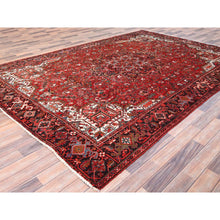 Load image into Gallery viewer, 7&#39;7&quot;x11&#39; Chili Red, Rustic Look, Worn Wool, Hand Knotted, Semi Antique Persian Heriz with Tribal Ambience, Good Condition, Oriental Rug FWR513954