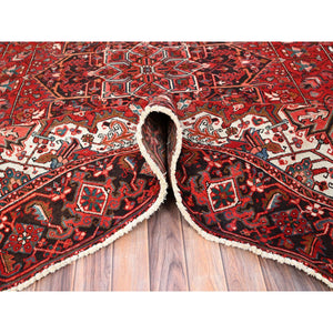 7'7"x11' Chili Red, Rustic Look, Worn Wool, Hand Knotted, Semi Antique Persian Heriz with Tribal Ambience, Good Condition, Oriental Rug FWR513954