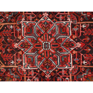 7'7"x11' Chili Red, Rustic Look, Worn Wool, Hand Knotted, Semi Antique Persian Heriz with Tribal Ambience, Good Condition, Oriental Rug FWR513954