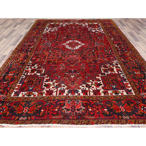 8'2"x11'10" Barn Red, Vintage Persian Heriz, Good Condition, Rustic Look, Worn Wool, Hand Knotted, Oriental Rug FWR513978