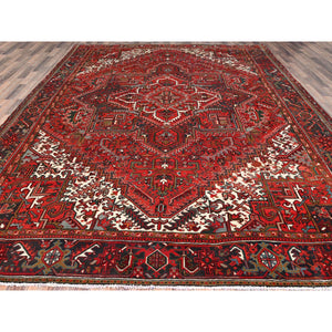 9'9"x12'5" Barn Red, Vintage Persian Heriz, Good Condition, Rustic Feel, Worn Wool, Hand Knotted, Oriental Rug FWR514014