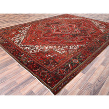 Load image into Gallery viewer, 9&#39;9&quot;x12&#39;5&quot; Barn Red, Vintage Persian Heriz, Good Condition, Rustic Feel, Worn Wool, Hand Knotted, Oriental Rug FWR514014