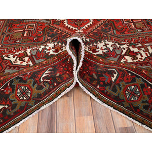 9'9"x12'5" Barn Red, Vintage Persian Heriz, Good Condition, Rustic Feel, Worn Wool, Hand Knotted, Oriental Rug FWR514014