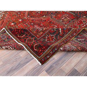 9'9"x12'5" Barn Red, Vintage Persian Heriz, Good Condition, Rustic Feel, Worn Wool, Hand Knotted, Oriental Rug FWR514014