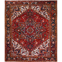 Load image into Gallery viewer, 7&#39;5&quot;x8&#39;10&quot; Chili Red, Good Condition, Rustic Feel, Worn Wool, Hand Knotted, Vintage Persian Heriz, Village Motif, Oriental Rug FWR514086