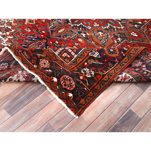7'5"x8'10" Chili Red, Good Condition, Rustic Feel, Worn Wool, Hand Knotted, Vintage Persian Heriz, Village Motif, Oriental Rug FWR514086