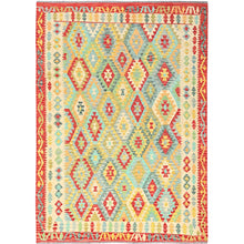 Load image into Gallery viewer, 6&#39;8&quot;x9&#39;10&quot; Colorful, Flat Weave Afghan Kilim with Geometric Pattern, Vegetable Dyes, Soft Wool, Hand Woven, Reversible, Oriental Rug FWR514224