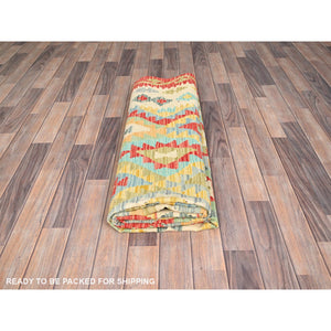 6'8"x9'10" Colorful, Flat Weave Afghan Kilim with Geometric Pattern, Vegetable Dyes, Soft Wool, Hand Woven, Reversible, Oriental Rug FWR514224