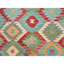 Load image into Gallery viewer, 6&#39;7&quot;x9&#39;9&quot; Colorful, Extra Soft Wool, Hand Woven, Flat Weave, Afghan Kilim with Geometric Patterns, Natural Dyes, Reversible, Oriental Rug FWR514230