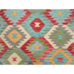 6'7"x9'9" Colorful, Extra Soft Wool, Hand Woven, Flat Weave, Afghan Kilim with Geometric Patterns, Natural Dyes, Reversible, Oriental Rug FWR514230