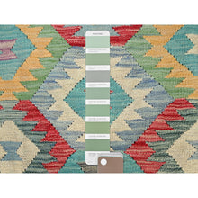 Load image into Gallery viewer, 6&#39;7&quot;x9&#39;9&quot; Colorful, Extra Soft Wool, Hand Woven, Flat Weave, Afghan Kilim with Geometric Patterns, Natural Dyes, Reversible, Oriental Rug FWR514230