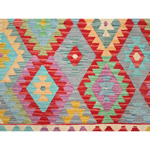 6'8"x9'8" Colorful, Afghan Kilim with Geometric Pattern, 100% Wool, Vegetable Dyes, Flat Weave, Hand Woven, Oriental Rug FWR514236
