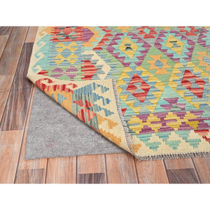 6'8"x9'7" Colorful, Pure Wool, Vegetable Dyes, Hand Woven, Afghan Kilim with Geometric Pattern, Flat Weave, Oriental Rug FWR514248