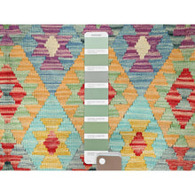 Load image into Gallery viewer, 6&#39;8&quot;x9&#39;7&quot; Colorful, Pure Wool, Vegetable Dyes, Hand Woven, Afghan Kilim with Geometric Pattern, Flat Weave, Oriental Rug FWR514248