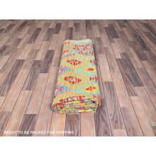 Load image into Gallery viewer, 6&#39;8&quot;x9&#39;7&quot; Colorful, Pure Wool, Vegetable Dyes, Hand Woven, Afghan Kilim with Geometric Pattern, Flat Weave, Oriental Rug FWR514248