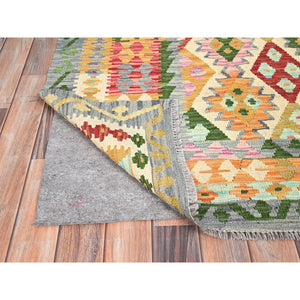 7'x9'7" Colorful, Flat Weave, Natural Wool, Vegetable Dyes, Afghan Kilim with Geometric Pattern, Hand Woven, Oriental Rug FWR514272