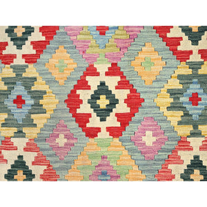 6'8"x9'5" Colorful, Flat Weave, Pure Wool, Natural Dyes, Hand Woven, Afghan Kilim with Geometric Pattern, Oriental Rug FWR514278