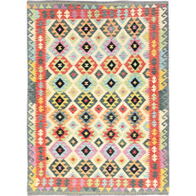 Load image into Gallery viewer, 6&#39;7&quot;x9&#39;7&quot; Colorful, Flat Weave, 100% Wool, Afghan Kilim with Geometric Pattern, Vegetable Dyes, Hand Woven, Oriental Rug FWR514296