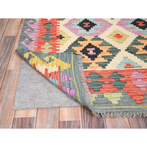 6'7"x9'7" Colorful, Flat Weave, 100% Wool, Afghan Kilim with Geometric Pattern, Vegetable Dyes, Hand Woven, Oriental Rug FWR514296