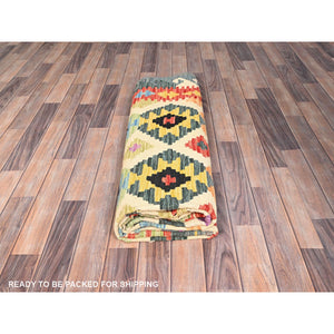 6'7"x9'7" Colorful, Flat Weave, 100% Wool, Afghan Kilim with Geometric Pattern, Vegetable Dyes, Hand Woven, Oriental Rug FWR514296