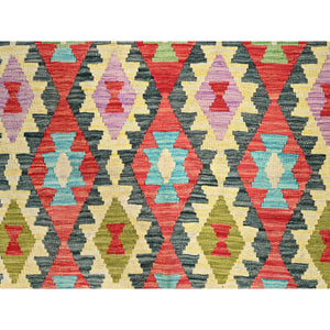 6'9"x9'7" Colorful, Afghan Kilim with Geometric Pattern, Flat Weave, Natural Dyes, Natural Wool, Hand Woven, Oriental Rug FWR514302