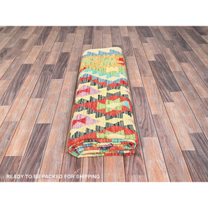 6'9"x9'7" Colorful, Afghan Kilim with Geometric Pattern, Flat Weave, Natural Dyes, Natural Wool, Hand Woven, Oriental Rug FWR514302
