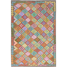 Load image into Gallery viewer, 6&#39;8&quot;x9&#39;9&quot; Colorful, Flat Weave, Natural Dyes, Soft Wool, Afghan Kilim with Geometric Pattern, Hand Woven, Oriental Rug FWR514314