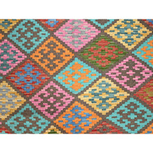 Load image into Gallery viewer, 6&#39;8&quot;x9&#39;9&quot; Colorful, Flat Weave, Natural Dyes, Soft Wool, Afghan Kilim with Geometric Pattern, Hand Woven, Oriental Rug FWR514314