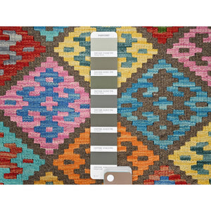 6'8"x9'9" Colorful, Flat Weave, Natural Dyes, Soft Wool, Afghan Kilim with Geometric Pattern, Hand Woven, Oriental Rug FWR514314