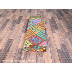 6'8"x9'9" Colorful, Flat Weave, Natural Dyes, Soft Wool, Afghan Kilim with Geometric Pattern, Hand Woven, Oriental Rug FWR514314