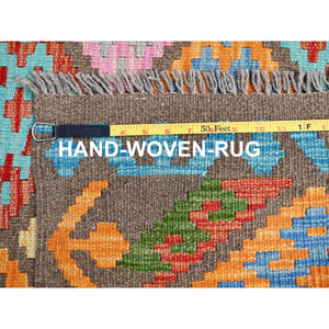 6'8"x9'9" Colorful, Flat Weave, Natural Dyes, Soft Wool, Afghan Kilim with Geometric Pattern, Hand Woven, Oriental Rug FWR514314