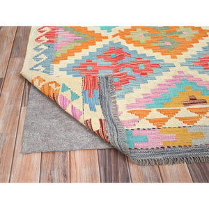 6'8"x9'10" Colorful, Hand Woven, Vegetable Dyes, Afghan Kilim with Geometric Pattern, Extra Soft Wool, Flat Weave, Oriental Rug FWR514320