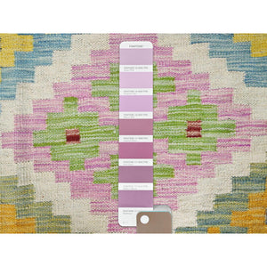 6'8"x9'10" Colorful, Hand Woven, Vegetable Dyes, Afghan Kilim with Geometric Pattern, Extra Soft Wool, Flat Weave, Oriental Rug FWR514320