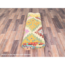 Load image into Gallery viewer, 6&#39;8&quot;x9&#39;10&quot; Colorful, Hand Woven, Vegetable Dyes, Afghan Kilim with Geometric Pattern, Extra Soft Wool, Flat Weave, Oriental Rug FWR514320