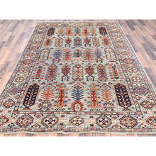 Load image into Gallery viewer, 6&#39;x8&#39;6&quot; Chrome Gray, Densely Woven, Organic Wool, Hand Knotted, Afghan Super Kazak with Geometric Repetitive Tree Design, Natural Dyes, Oriental Rug FWR514686