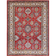 Load image into Gallery viewer, 8&#39;1&quot;x10&#39;6&quot; Rich Red, Dense Weave, Vegetable Dyes, 100% Wool, Afghan Super Kazak with Geometric Elements, Hand Knotted, Oriental Rug FWR514710