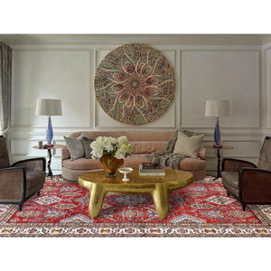 8'1"x10'6" Rich Red, Dense Weave, Vegetable Dyes, 100% Wool, Afghan Super Kazak with Geometric Elements, Hand Knotted, Oriental Rug FWR514710