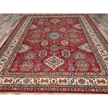 Load image into Gallery viewer, 8&#39;1&quot;x10&#39;6&quot; Rich Red, Dense Weave, Vegetable Dyes, 100% Wool, Afghan Super Kazak with Geometric Elements, Hand Knotted, Oriental Rug FWR514710