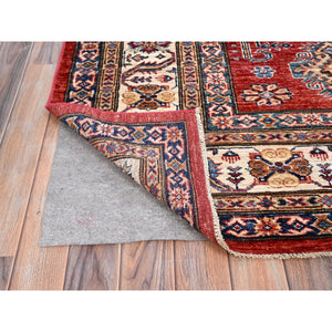 8'1"x10'6" Rich Red, Dense Weave, Vegetable Dyes, 100% Wool, Afghan Super Kazak with Geometric Elements, Hand Knotted, Oriental Rug FWR514710