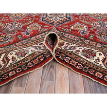 Load image into Gallery viewer, 8&#39;1&quot;x10&#39;6&quot; Rich Red, Dense Weave, Vegetable Dyes, 100% Wool, Afghan Super Kazak with Geometric Elements, Hand Knotted, Oriental Rug FWR514710
